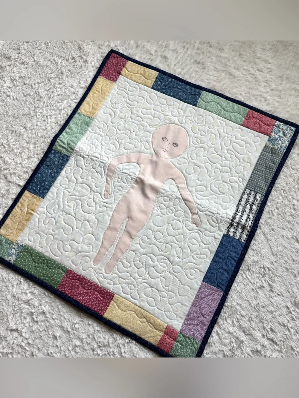 Wall Hanging Mini Quilt Paper Doll Quilt 23.5”x20.5” Patchwork Farmhouse